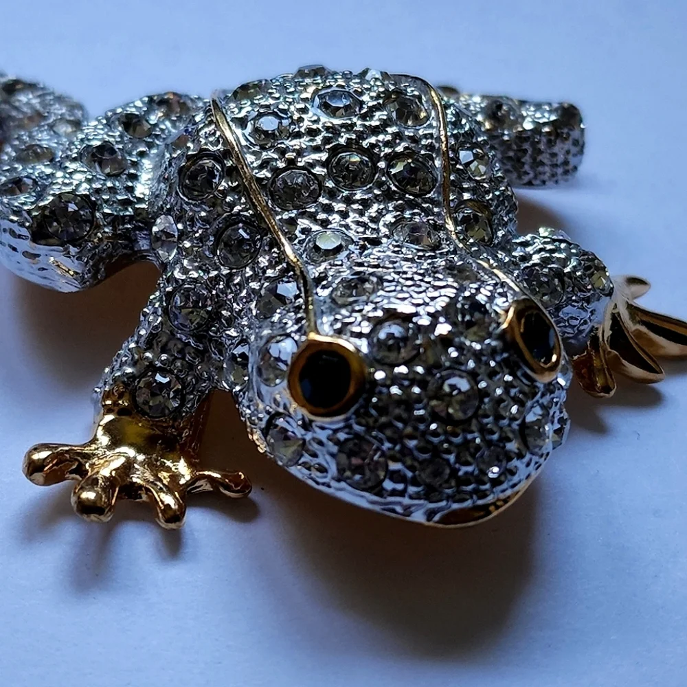 Large Statement Crystal Rhinestone Climbing Frog Brooch Pin